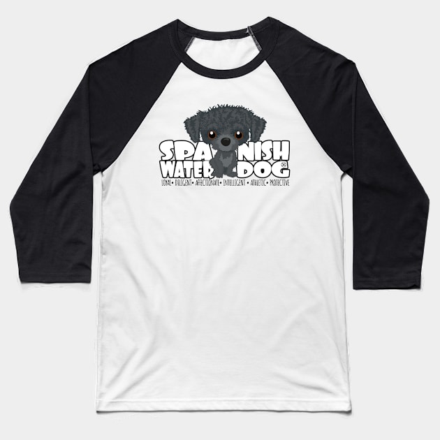 Spanish Water Dog (Silver) - DGBigHead Baseball T-Shirt by DoggyGraphics